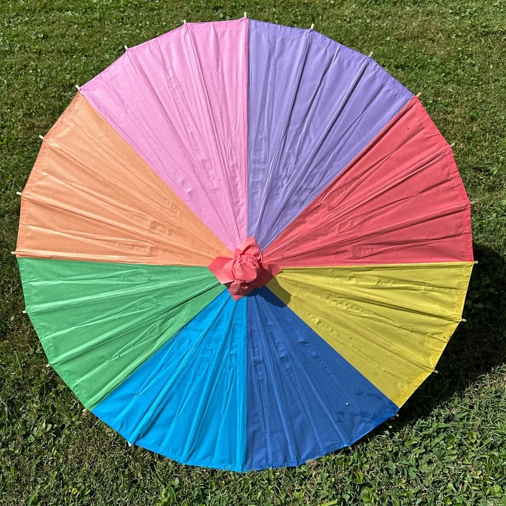 Rainbow Paper Parasol Sun Umbrella for Wedding or Summer Decor